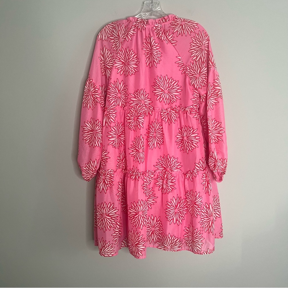 J. Marie Pink Floral Print Tiered Relaxed Fit Dress Women's Size Small - Picture 6 of 6